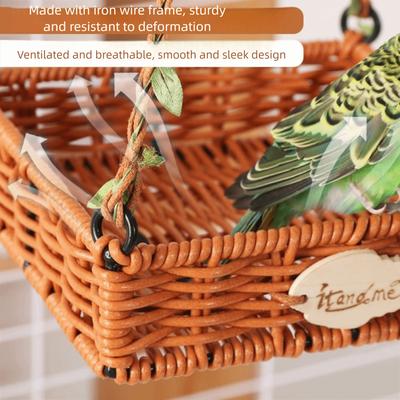 Nido para Pájaros Mascota de Mimbre Sintético Tejido a Mano Transpirable Hamaca para Pájaros para Jaula Lavable Ajustable Cabaña para Dormir para Pájaros Periquito