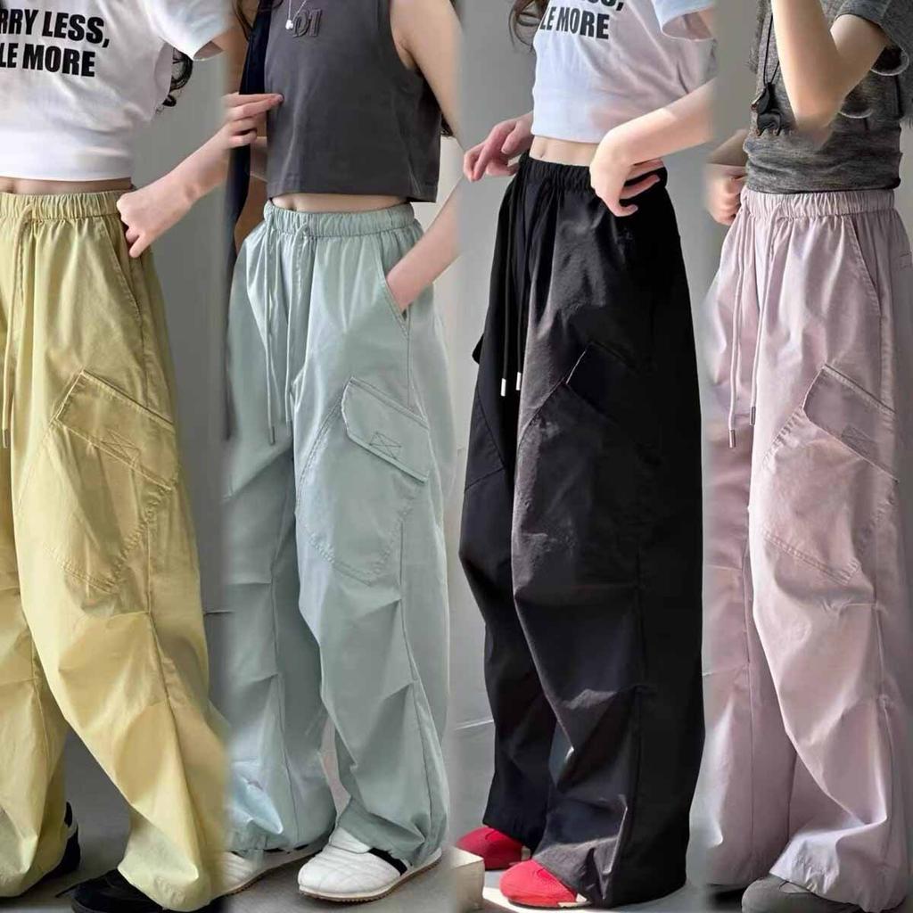 Girls Loose Cargo Pants Spring Kids Fit Fashionable Sporty Trousers Summer Anti-Mosquito Long Pants Straight Wide Pocket Trouser
