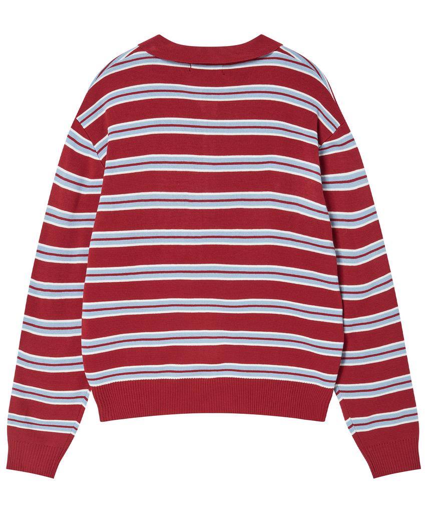 AWESOME STUDIO Multi-Stripe Collared Knit Burgundy