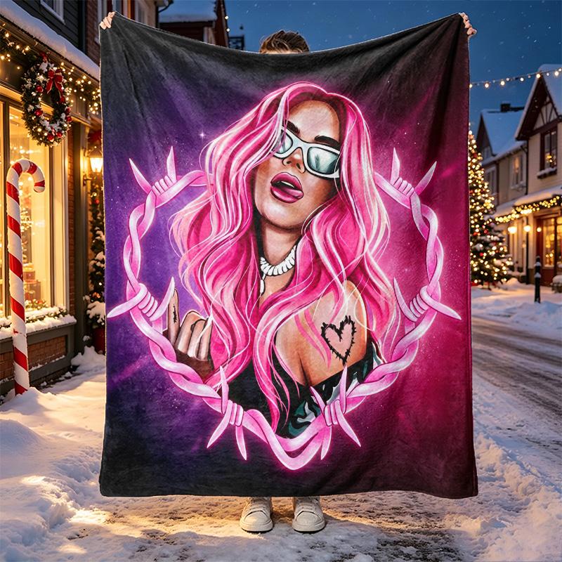 Karol G Pattern Blanket for Home Decoration, Bed, Sofa, Car Travel, Camping, Suitable for All Seasons, Birthday Christmas Gift