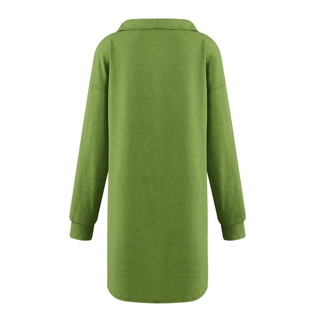 Women's Autumn And Winter Solid Color Lapel Button Long Sleeve  Pullover Casual Dress