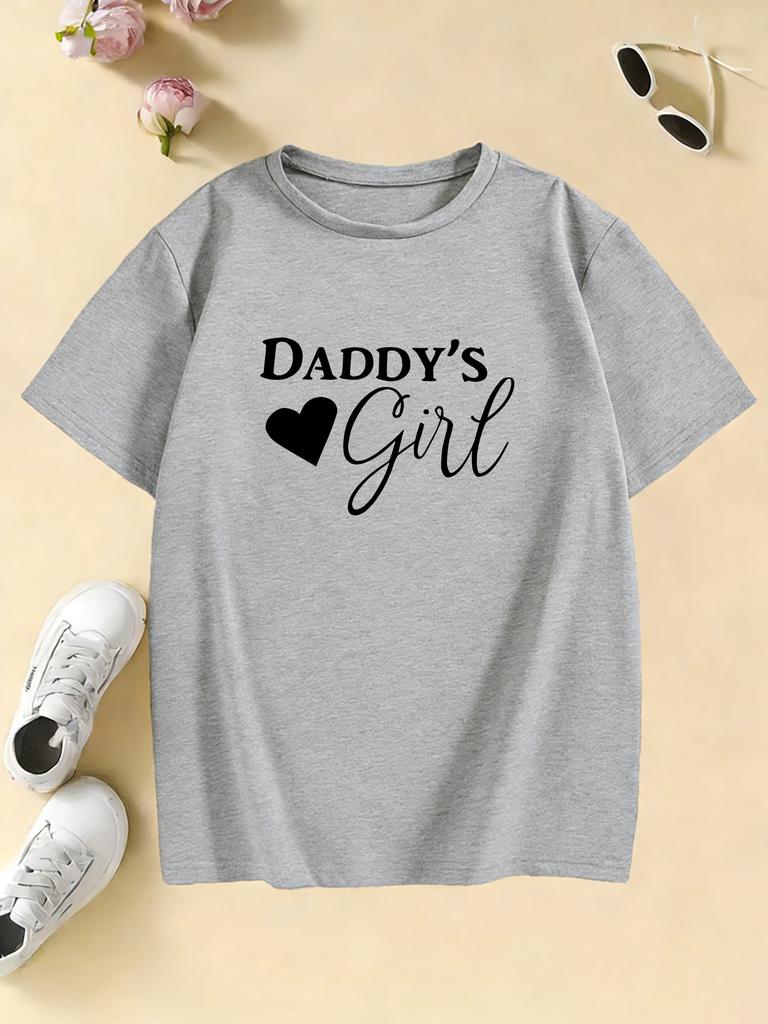 Daddys Girl with Heart Design Printed T Shirts Fashion Kids Childrens Tshirt Boys Girls Summer Spring Casual Top Tee Shirt