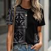 Casual Sports Women's T-shirt Summer New Garden Neck Short Sleeve Retro Paisley Loose Lightweight Fabric Casual