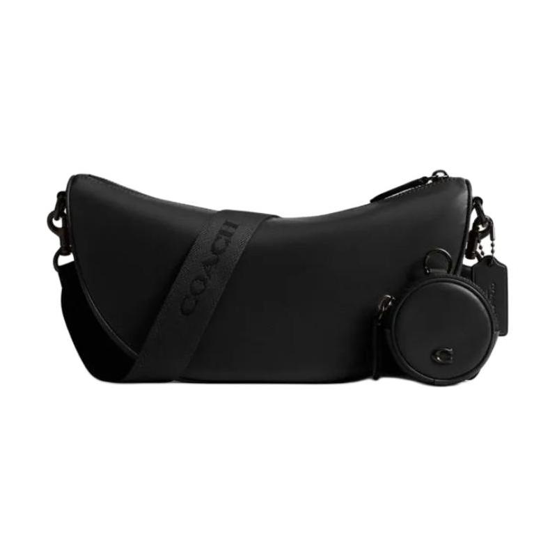 

COACH HALL 30 shoulder strap adjustable and detachable crescent bag cow leather crossbody shoulder bag large size unisex couple style black чорний