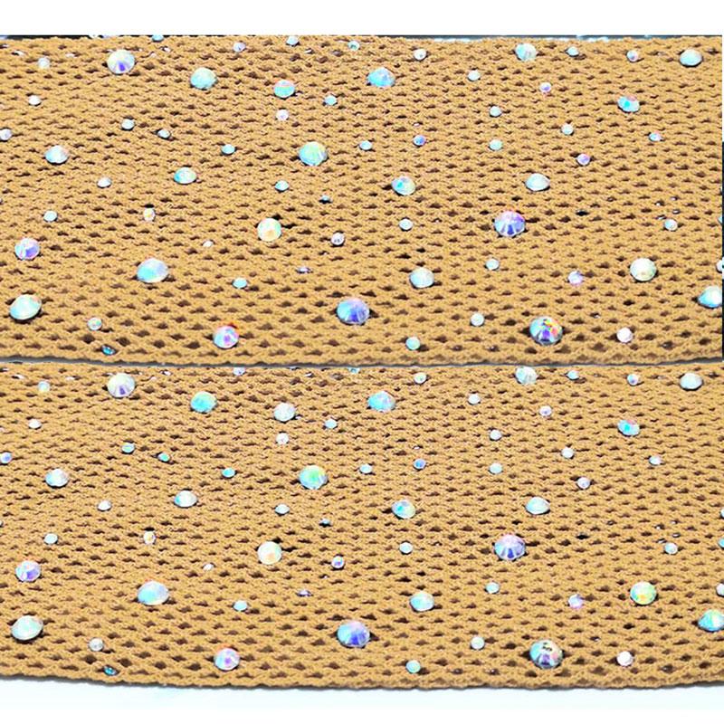Sexy Damen Latein-Tanzwettbewerbe Strumpfhosen mit Strasssteinen Hartgarn Elastisch Glänzende Netzstrümpfe Professionelle Strumpfhosen L-XXXL beige