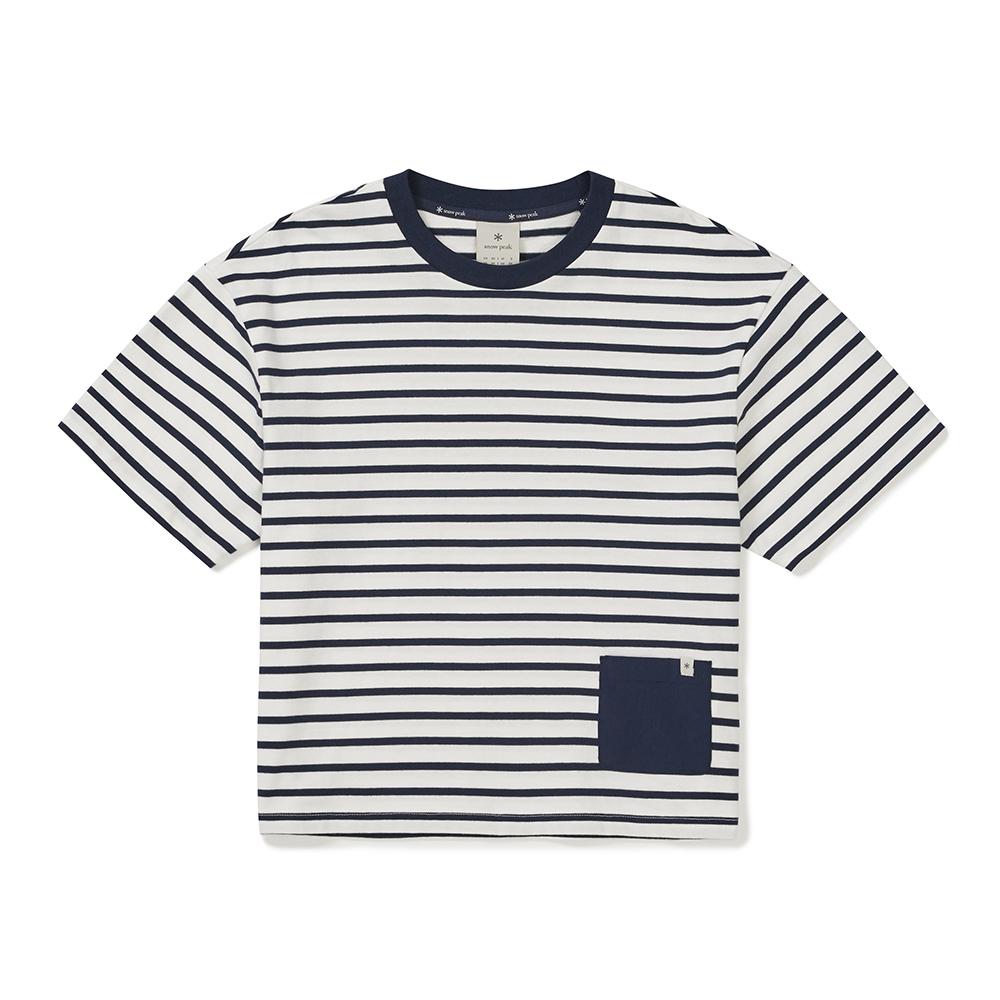 SNOWPEAK Cotton Women's Stripe Semi-crop Short-sleeve T-shirt Navy (S25MWFTS69)