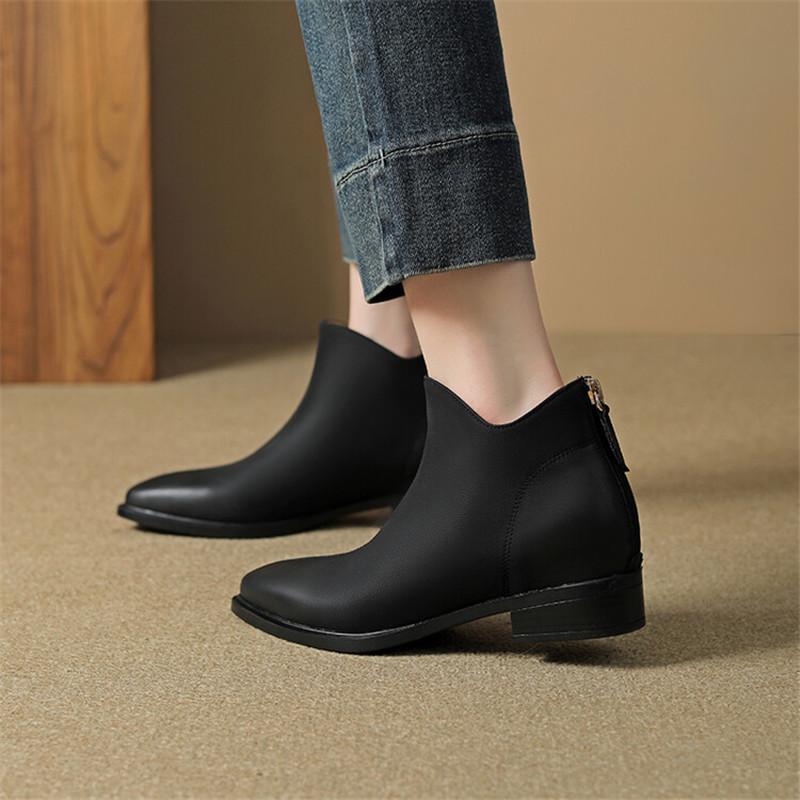 Fashion New Autumn Winter Genuine Leather Women Boots Fashion Pointed Toe Chelsea Boots for Women Short Boots Low Heels Botines Mujer