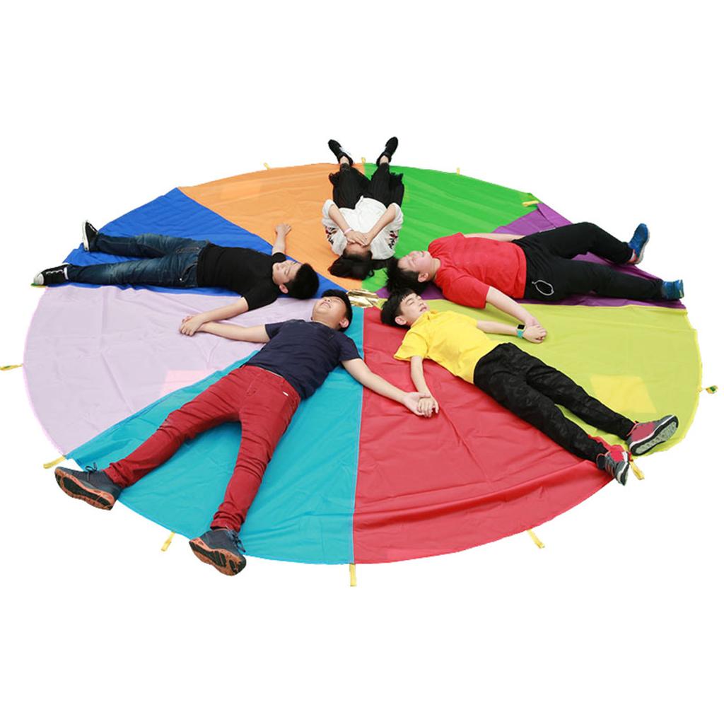 Kinder Regenbogen Fallschirm Körperliche Übung Sensorisches Training Kindergarten Outdoor Gruppenspiel Trainingshilfe mit Griffen