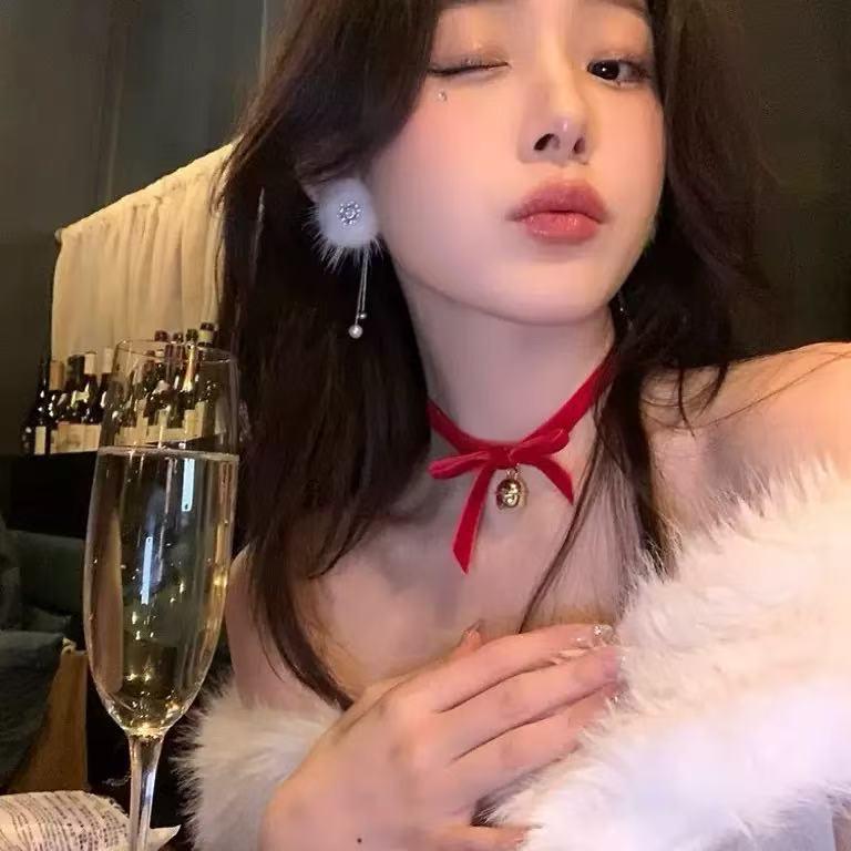 Elegante Samtschleife mit Glöckchen Weihnachts-Choker-Halskette