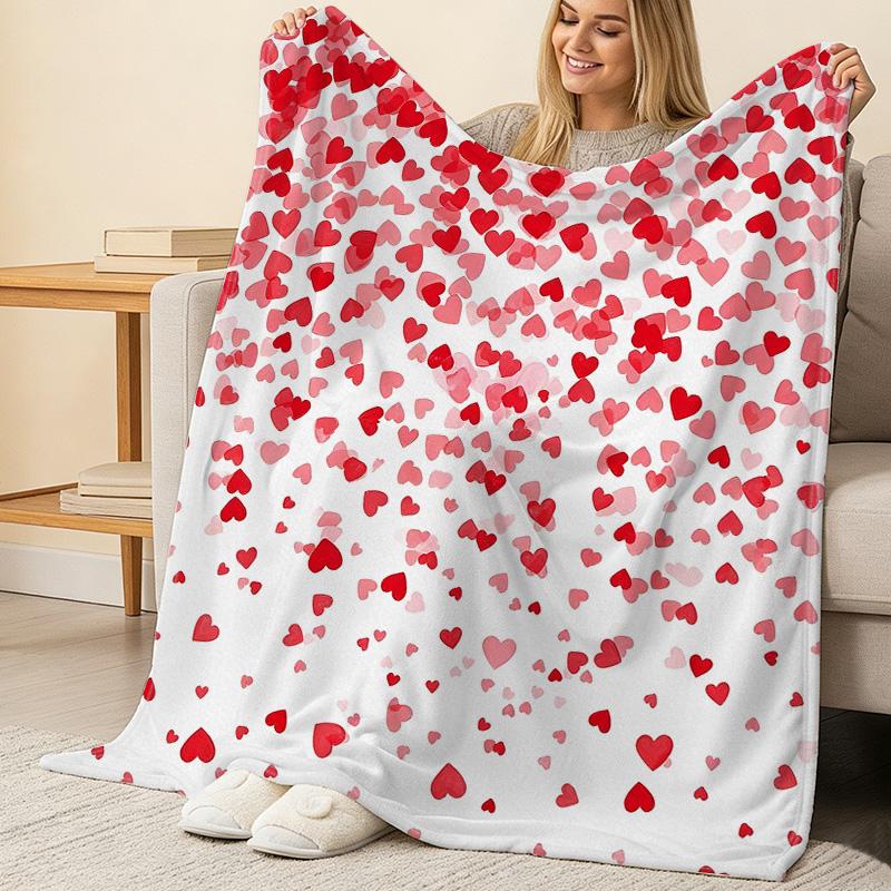 Lightweight Flannel Throw Blanket, Soft Cozy Heart Pattern Blanket, Warm Plush Home Decor Throw, Ideal Valentine's Gift for Couch & Bed