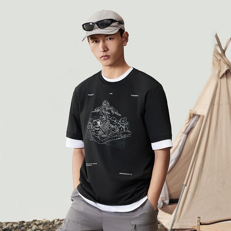 Li Ning CF Round Neck Pullover Letter Print Pattern Short Sleeve T-Shirt Men Tops Standard-White ATSU595-1