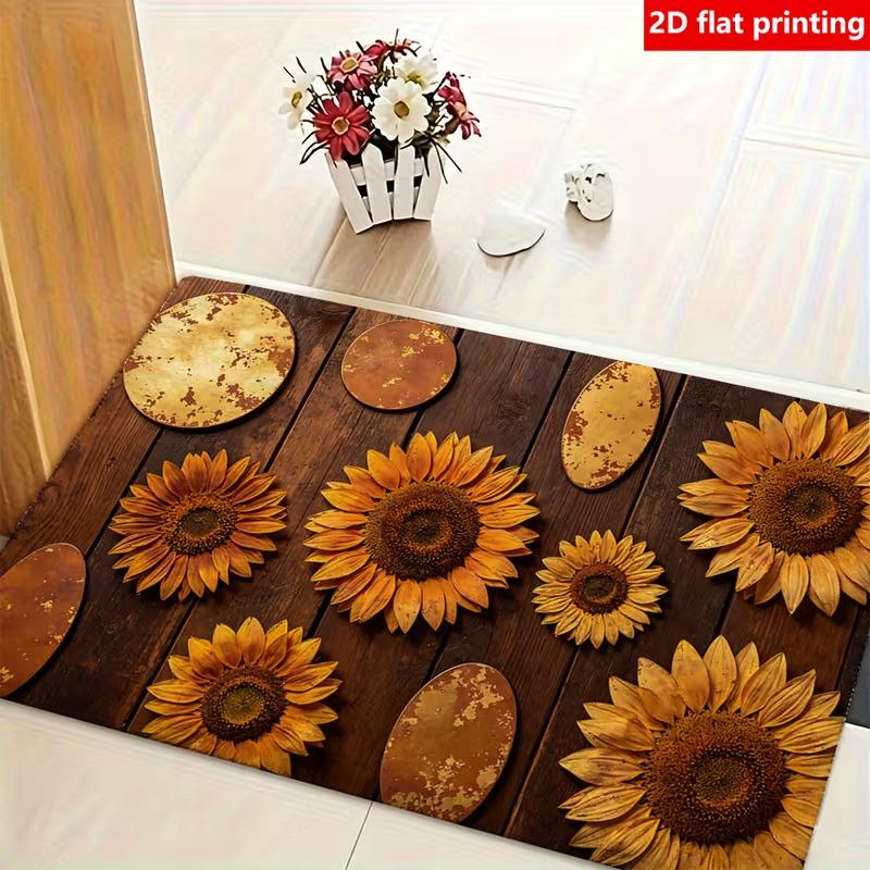 Allover Vibrant Wildflower Doormat Non Slip Entry Rug Bright Retro Floral Pattern Mat Indoor Entrance Kitchen Home Decor