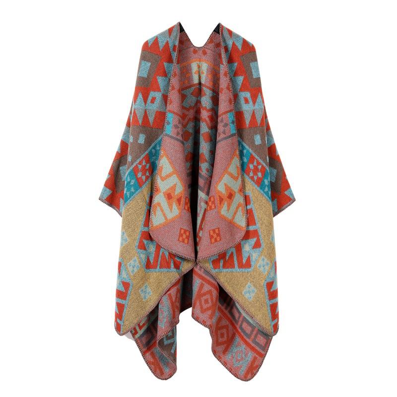 Boho Knit Shawl Women Men Lightweight Warm Wrap Scarf Fall Winter Ethnic Patterned Cape