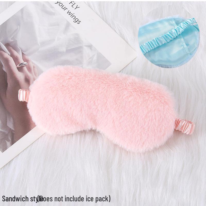 Blackout Rabbit Fur Sleep Mask - Soft, Breathable, Skin-Friendly, Plush Imitation Silk for Autumn/Winter Eye Protection.