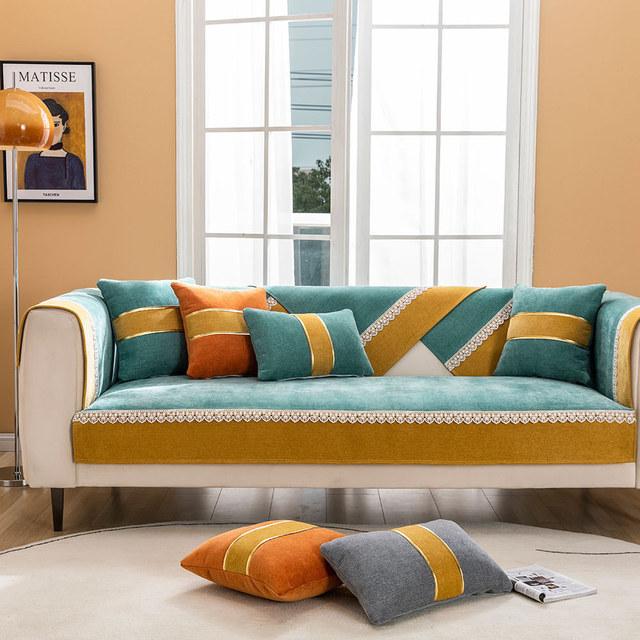 Nowoczesny Pokrowiec na Sofę Patchworkową Koronka Chenille Narożny Pokrowiec na Mebel Pokrowiec na Fotel Rozkładany na Cały Sezon Antypoślizgowy