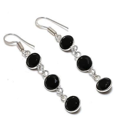 Natürlicher schwarzer Spinell-Edelstein, handgefertigt, 925er Sterlingsilber, 6 cm, k3N70