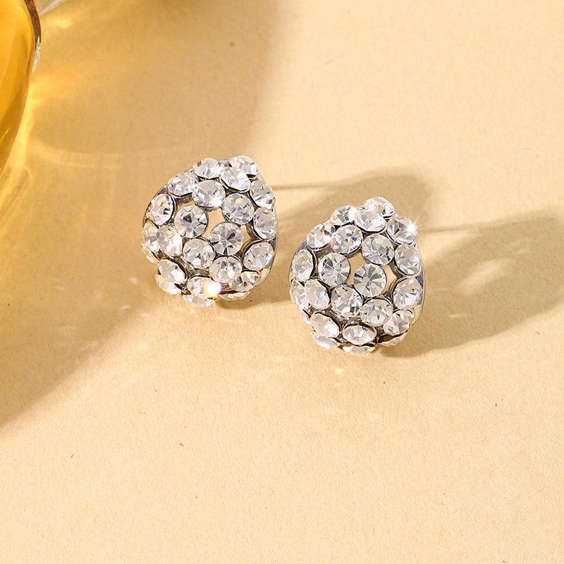 Gold-Edged Gunmetal Zircon Stud Earrings with Cool-Toned Diamonds – High-End, Hot-Selling Style
