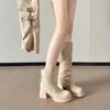 7CM Nude High-heeled Boots Women's 2025 New Thin Boots Maillard Western Cowboy Boots 2025 New