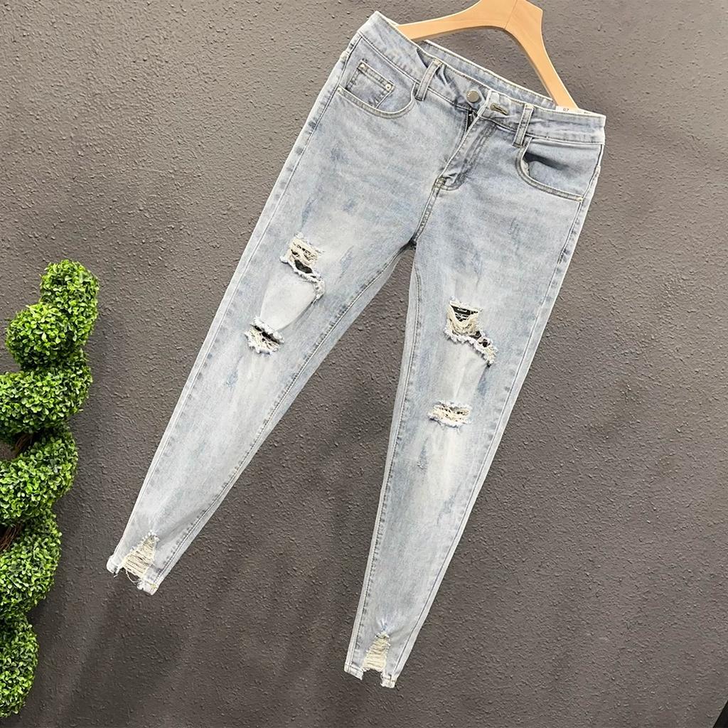 2025 Summer New Vintage Distressed Stretch Slim Fit Mid-Waist Skinny Jeans for Men