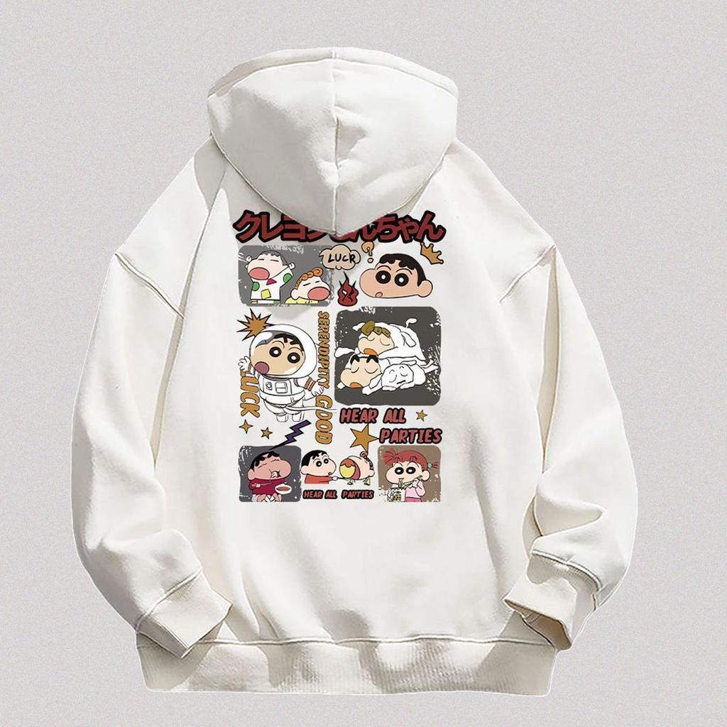 Korean version of cartoon crayon small hooded sweater women's autumn and winter models popular simple and loose trendy brand velvet jacket