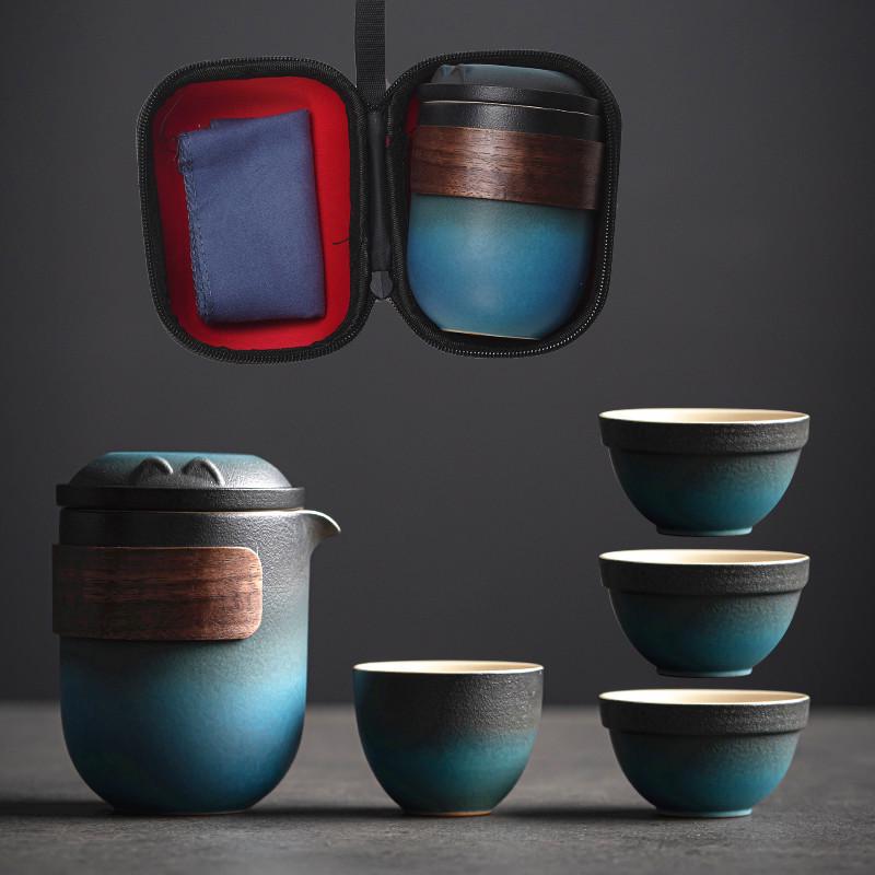 Compact Kuaike Travel Tea Set: One Pot, Four Cups, Portable Gongfu Brewing for Camping & Outdoors