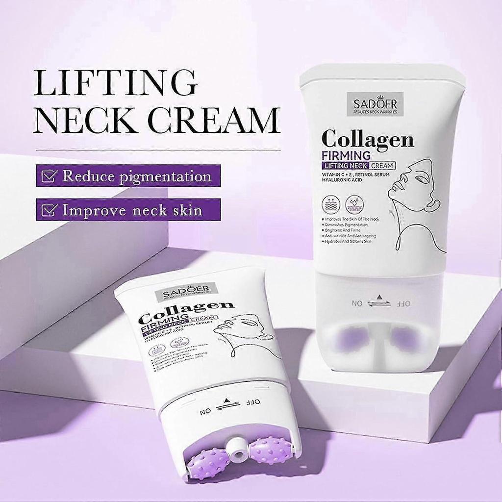 Kollagen Straffende Lifting Halscreme mit Massage-Rolle, Anti-Falten Anti-Aging Feuchtigkeitscreme für Halsstraffung und Faltenreduktion
