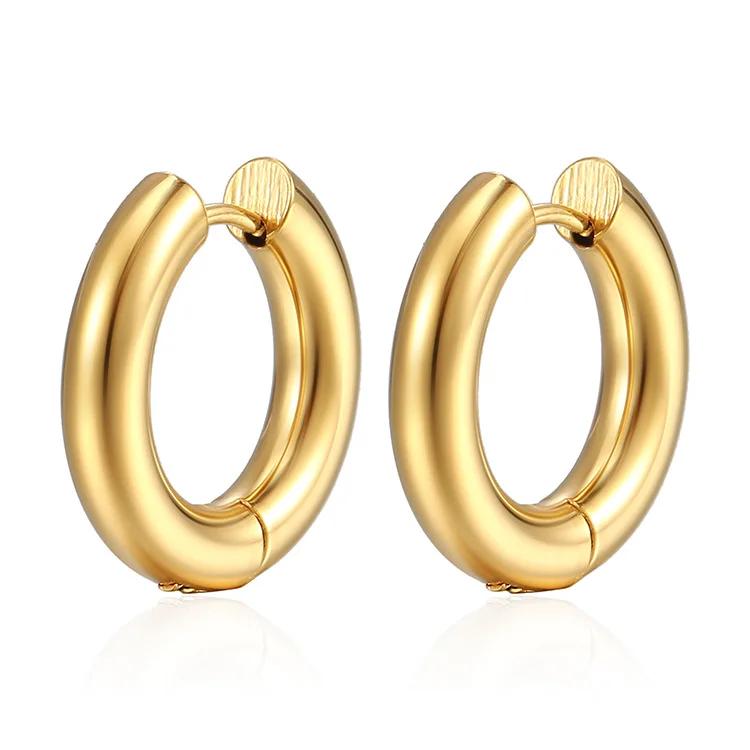 Punk Stainless Steel Plain Ring Round Hoop Earrings For Women Gold Copper 18K Plated 4Mm Thick Circle Loop Huggies Jewelry Gift