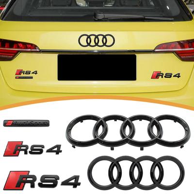 New T Sport RS4 2016-2020 4Ring Car Logo Hood Front Grill Emblem Rear Trunk Badge Sticker RS4 Emblem Decal Decoration Accessories