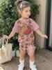 Girls Summer 2 Piece Set Cute Capybara Animal Print Short Sleeve Top And Shorts Casual Outfit For Kids Daily Wear