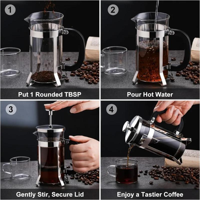 French Coffee Machine Coffee Press Filter Press Milk Frother Stainless Steel Bracket Heat-resistant Glass
