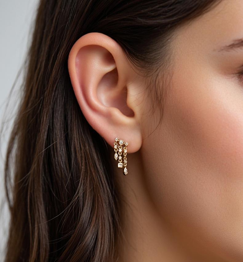 Fashion Jewelry 18K Gold Plated 925 Silver Earrings Piercing Jewelry 925 Sterling Silver Tassel Chain Stud Earrings for Women