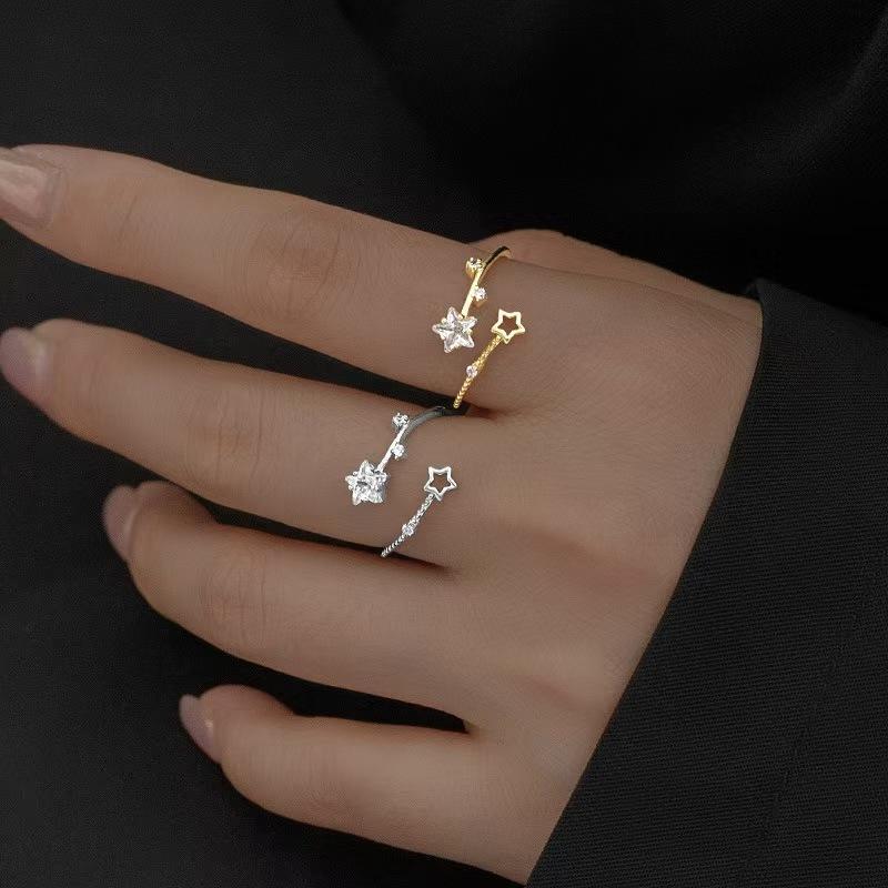 Vintage Irregular Star Open Rings For Women Punk Gothic Sliver Color Adjustable Crystal Rings Y2K Girls Jewelry Gifts