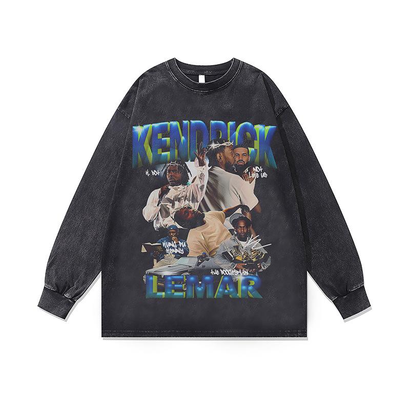 Washed Retro Washed Crew Neck Sweatshirt Autumn And Winter New American Hip-Hop Bottom Long-Sleeved T-Shirt For Men And Women