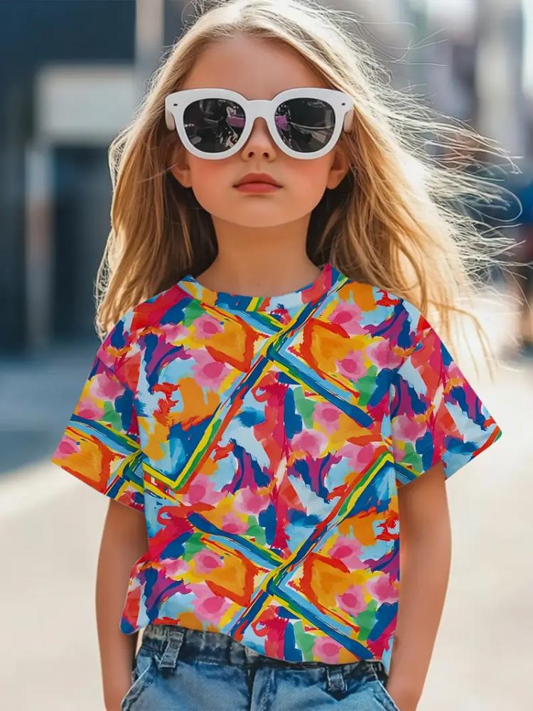 Kinderkleidung Mädchen T-Shirt Mode Kurzarm-T-Shirt Sommerkleidung 3D-Druck Kinder Oberteile Cartoon Atmungsaktiv Kinder T-Shirt