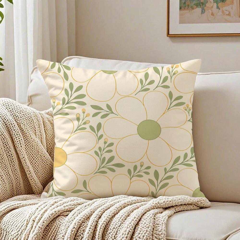 Boho Neutral Daisy Vine Pillow Case Organic Short Plush Cushion Covers Breathable Washable WrinkleResistant