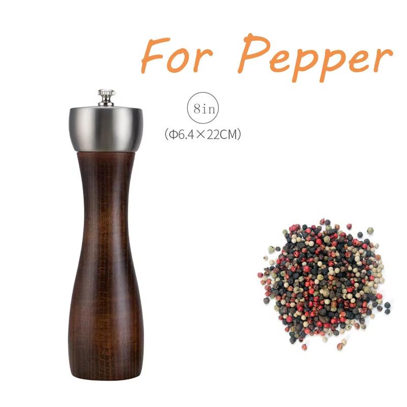 1 Pc Beech Wood Salt and Pepper Mill Set Pepper Mill with Ceramic Mechanism Adjustable Salt Grinder Refillable Spice Tools YY080