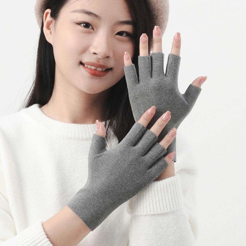 German velvet gloves women's winter half-finger gloves woolen emollient and warm thin half-finger keyboard student gloves