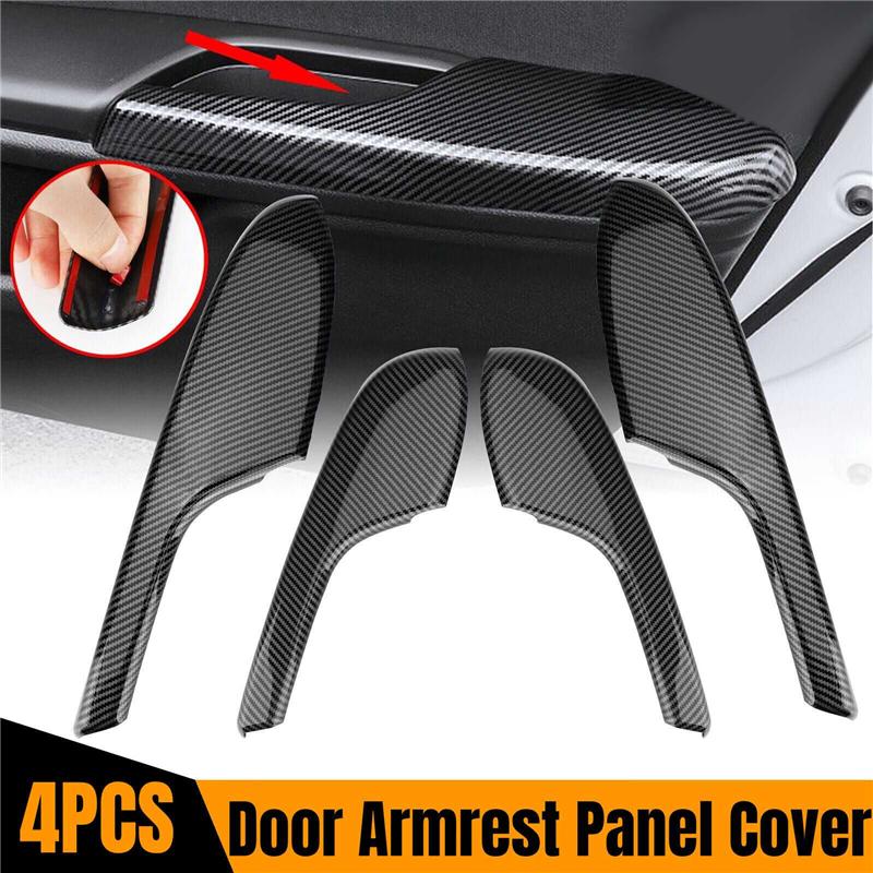 Interior Door Armrest Panel Trim Cover Accessories Component For Honda Civic 2016- 4 Pcs Carbon Fiber