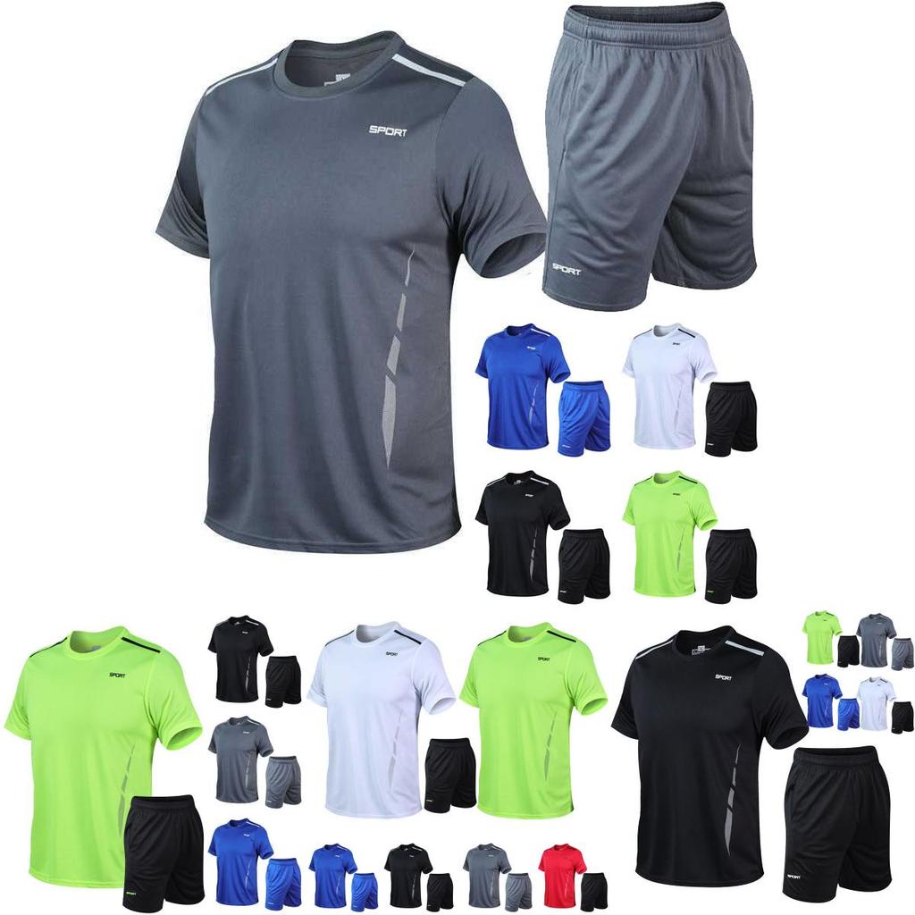 Stylish Mens 2pc Sport Wear Tracksuit With Breathable Short Sleeve T-shirt And Shorts