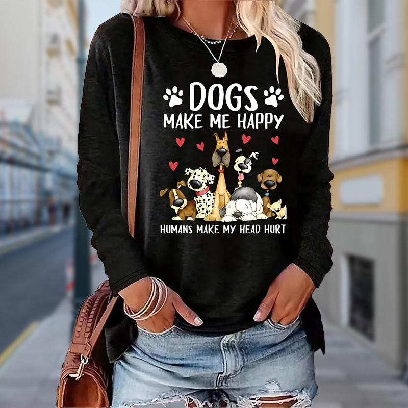 Dámské podzimní topy s volným kočičím potiskem kauzální tričko s dlouhým rukávem top halenka