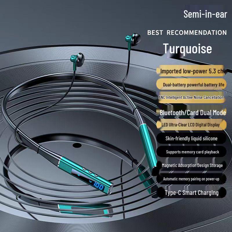 5.3 Wireless Bluetooth Neckband Earphones - High-Quality Sound, Low Latency, Digital Display, Perfect for Gaming