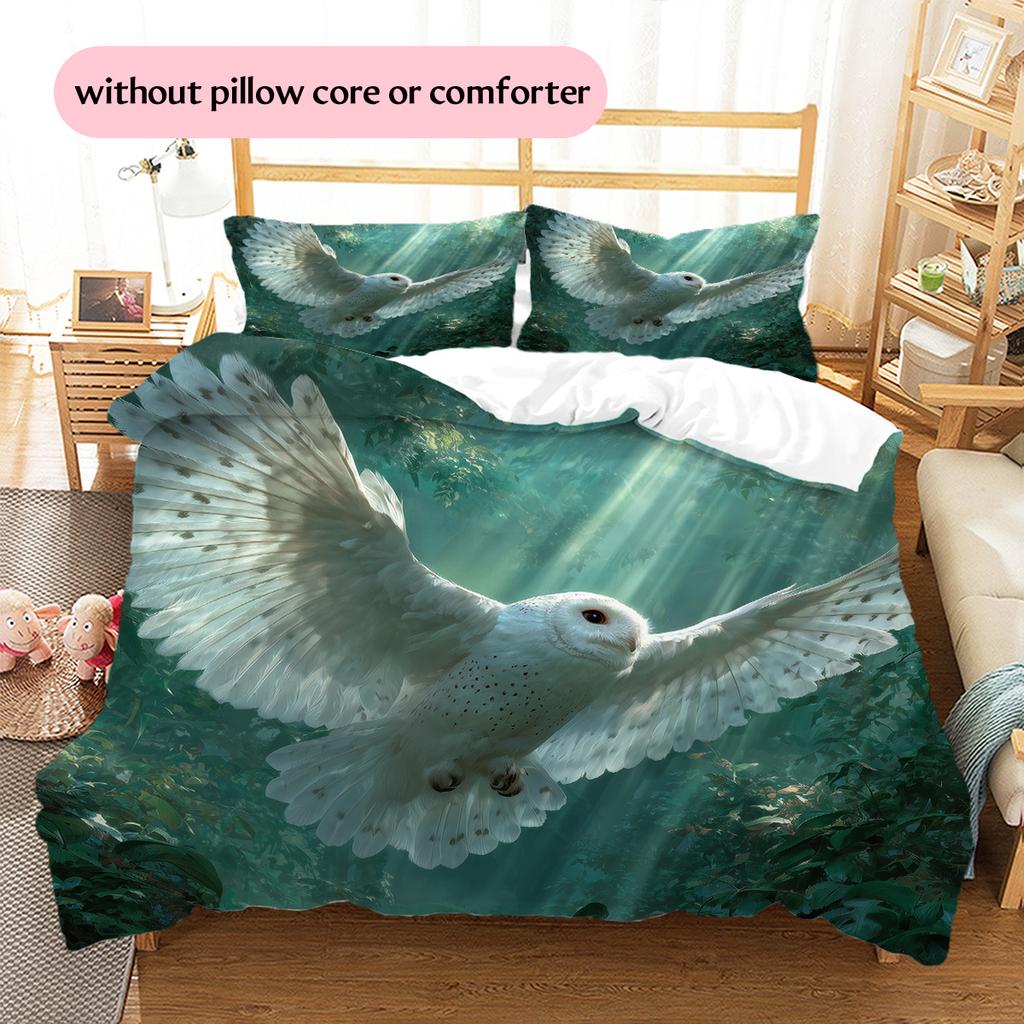 Spreading Wings Owl Pattern Bedding Quilt Set Quilt Cover Pillowcase Home Decoration Gift (1 * Duvet Cover + 2 * Pillowcase, Without Core)