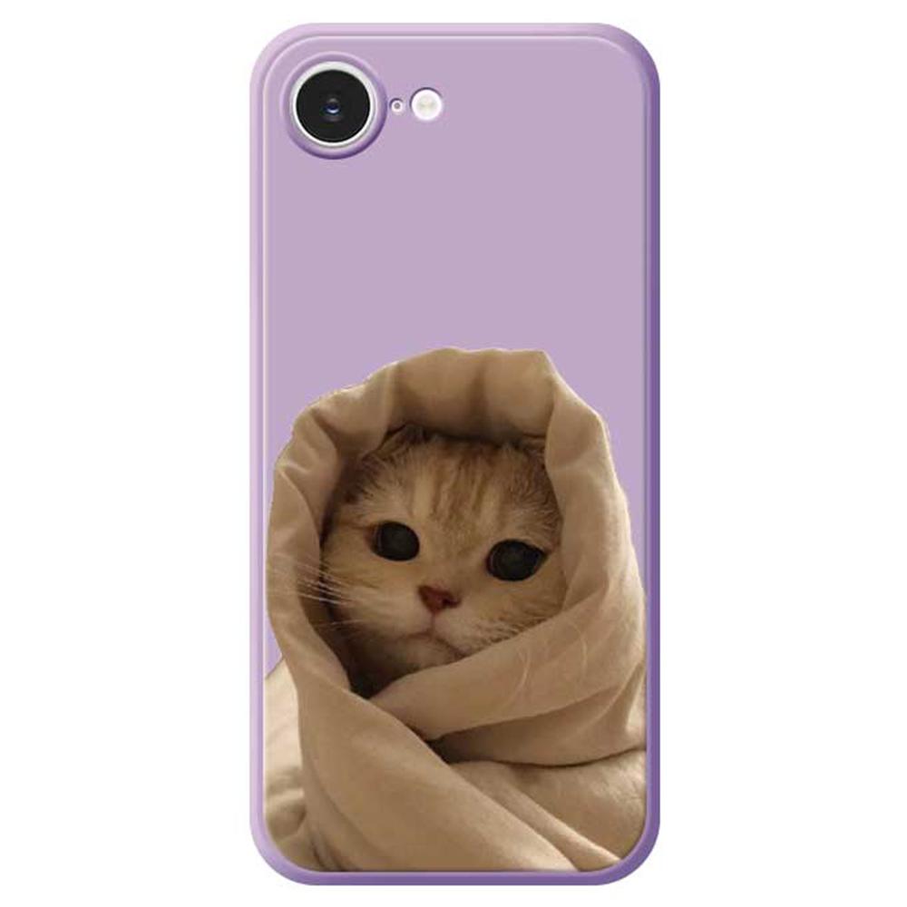 For iPhone 16e Case Wrapped Cat Pattern Printing Straight Edge TPU Phone Back Cover