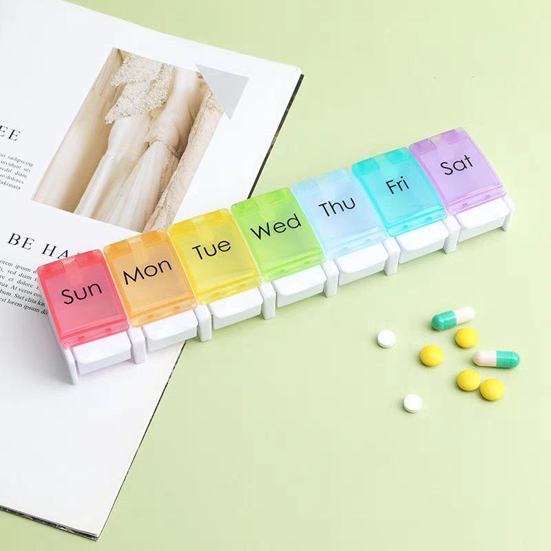 Press-Type Detachable Pill Box - Portable 7 & 14 Compartment Clear Dispenser