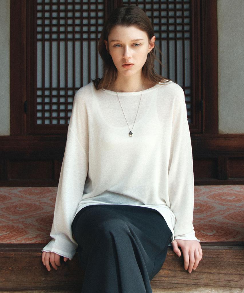Siyajyu Sikn2194 Loose Fit Natural Boat Neck Knit_Ivory