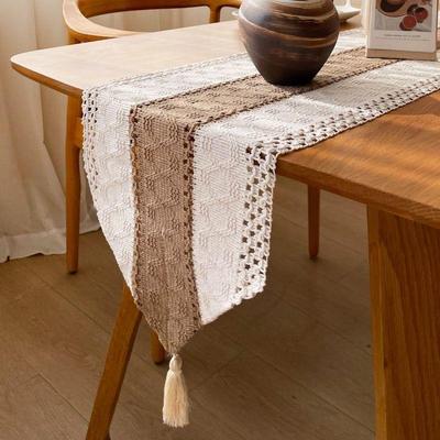 Nordischer Baumwoll-Leinen-Tischläufer mit Quasten - Retro-Landhausstil für Ess- und Kaffeetische