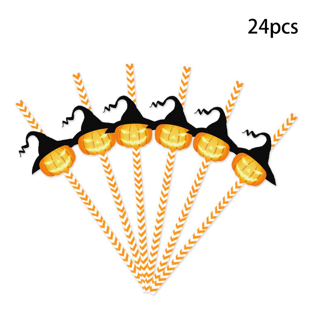 Halloween Straws, Party Decorations, 24pcs, Skeleton Spiders, Water Cup Beverage Decorations, Disposable Straws