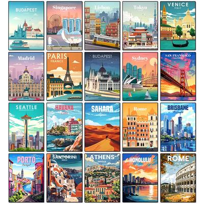 Arquitectura Urbana Pintura de Diamantes Decoración DIY Taladro Completo Santorini Madrid Roma Mosaico Incrustado Kit de Bordado Cruzado Regalo