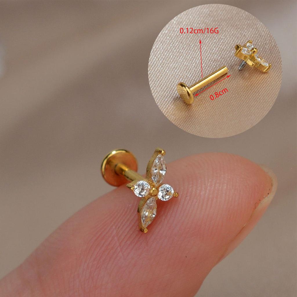 1PC Titanium Stainless Steel Earrings Tiny Butterfly Leaf Flat Rook Lobe Cartilage Snug Helix Couch Tragus Labre Piercing 16G