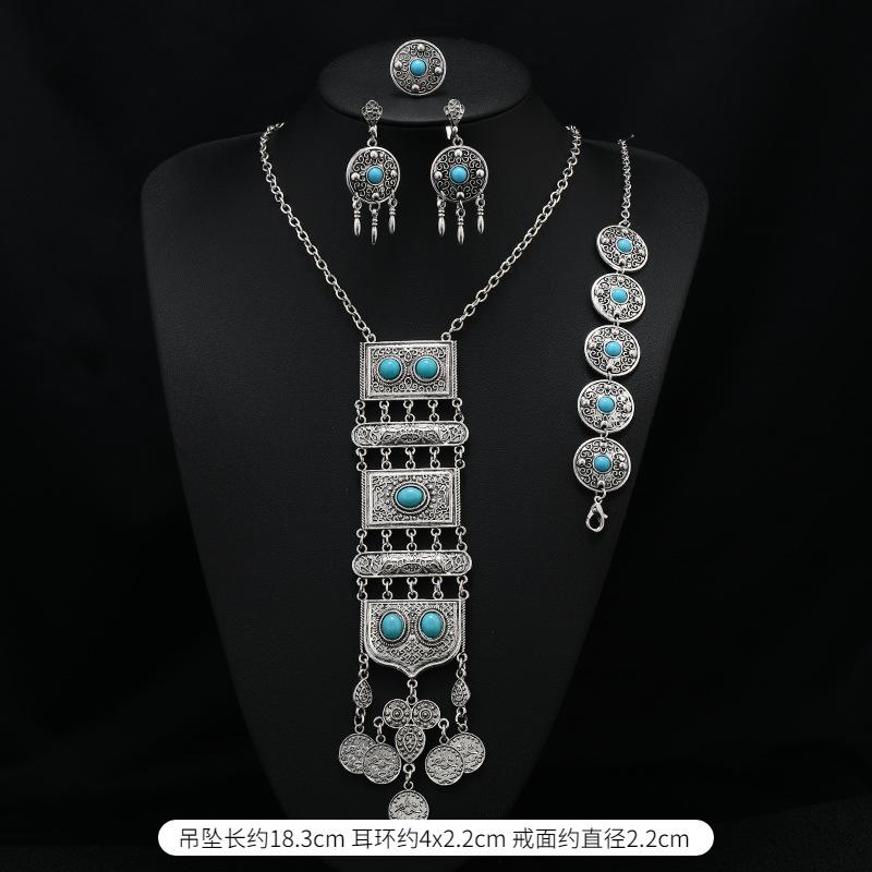 Long Tassel Necklace Vintage Exotic Bohemian Vacation Bracelet Earrings Travel Photography Suit Women